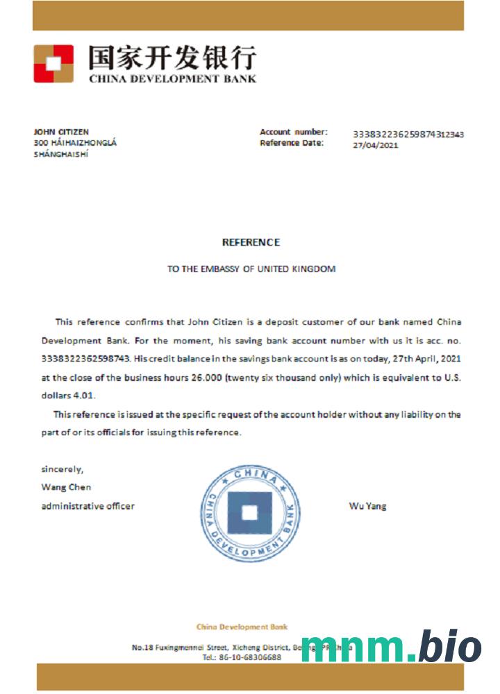 Przykład odniesienia do Chińskiego Banku Rozwoju w formatach Word i PDF